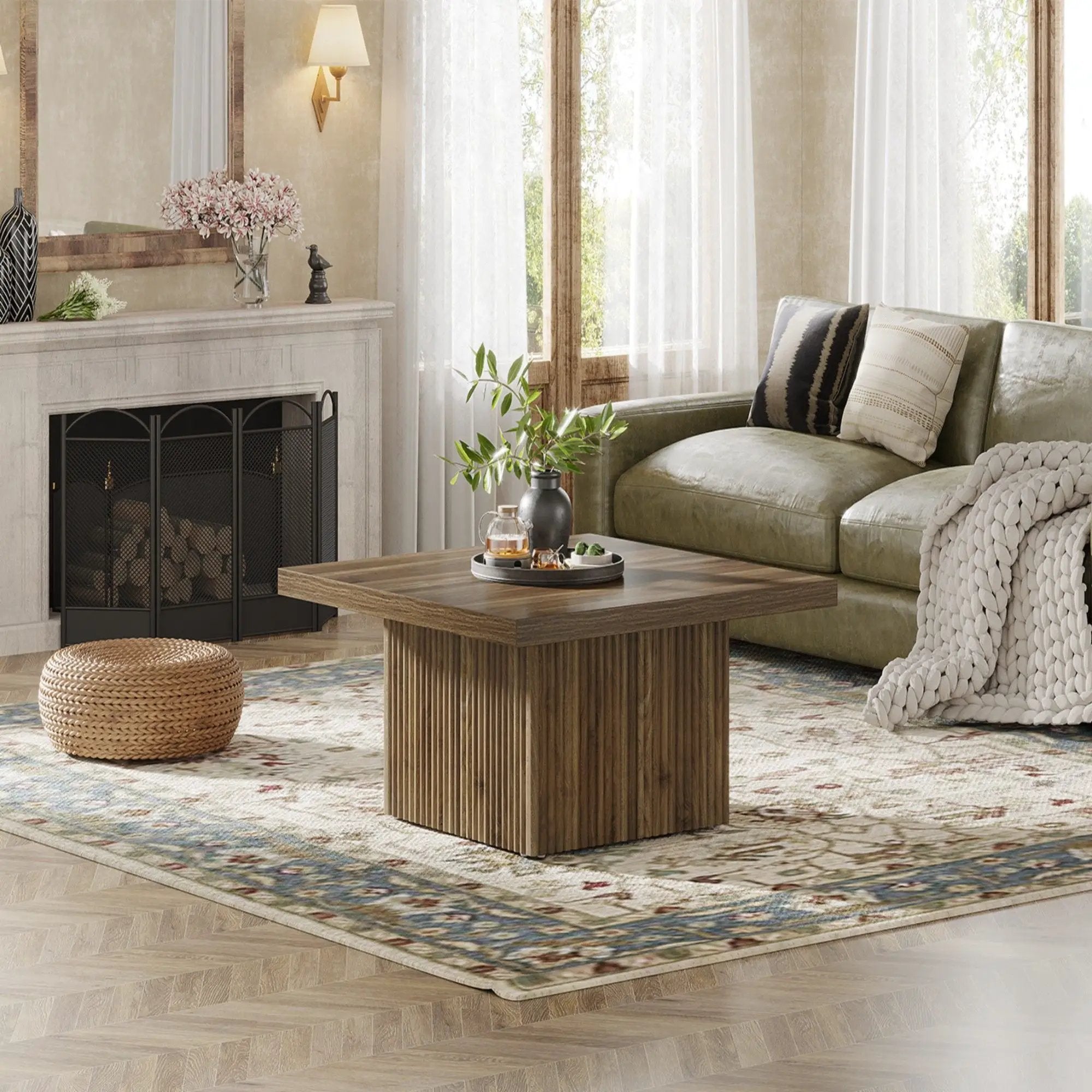 Square Coffee Table With Half Round Base - Brown by HouseOfZazla