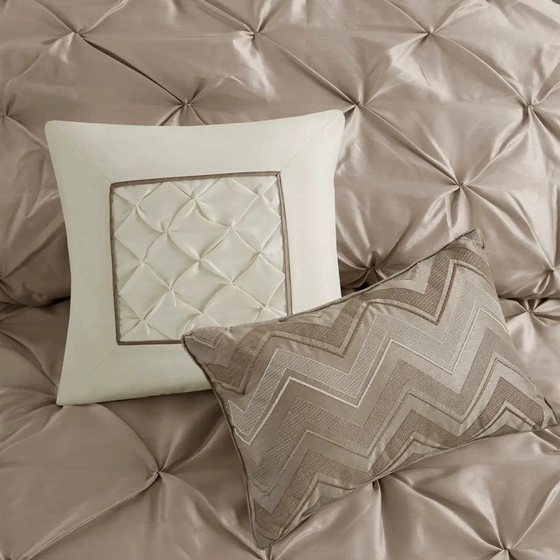 7 Piece Tufted Comforter Set Taupe California King by HouseOfZazla