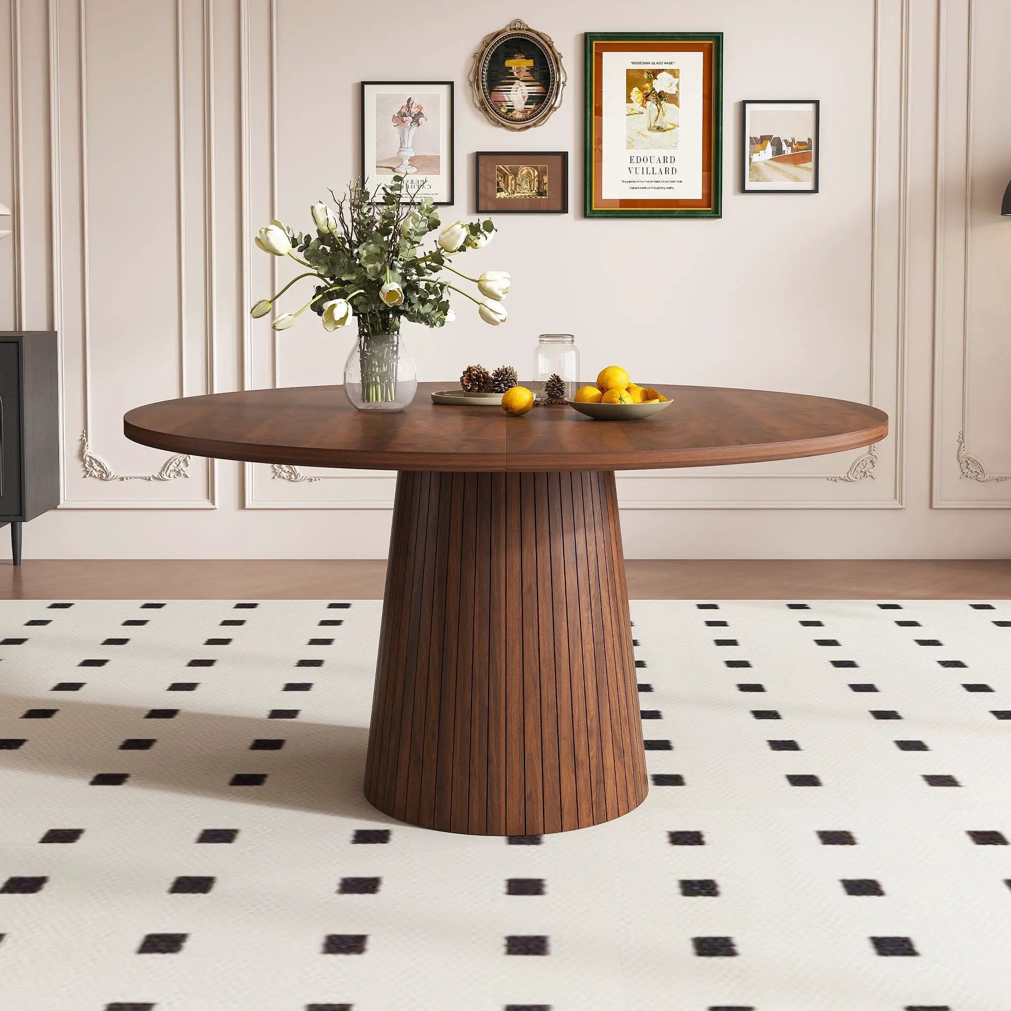 47 Inch Round MDF Dining Table for 4, Modern Farmhouse Style by HouseOfZazla