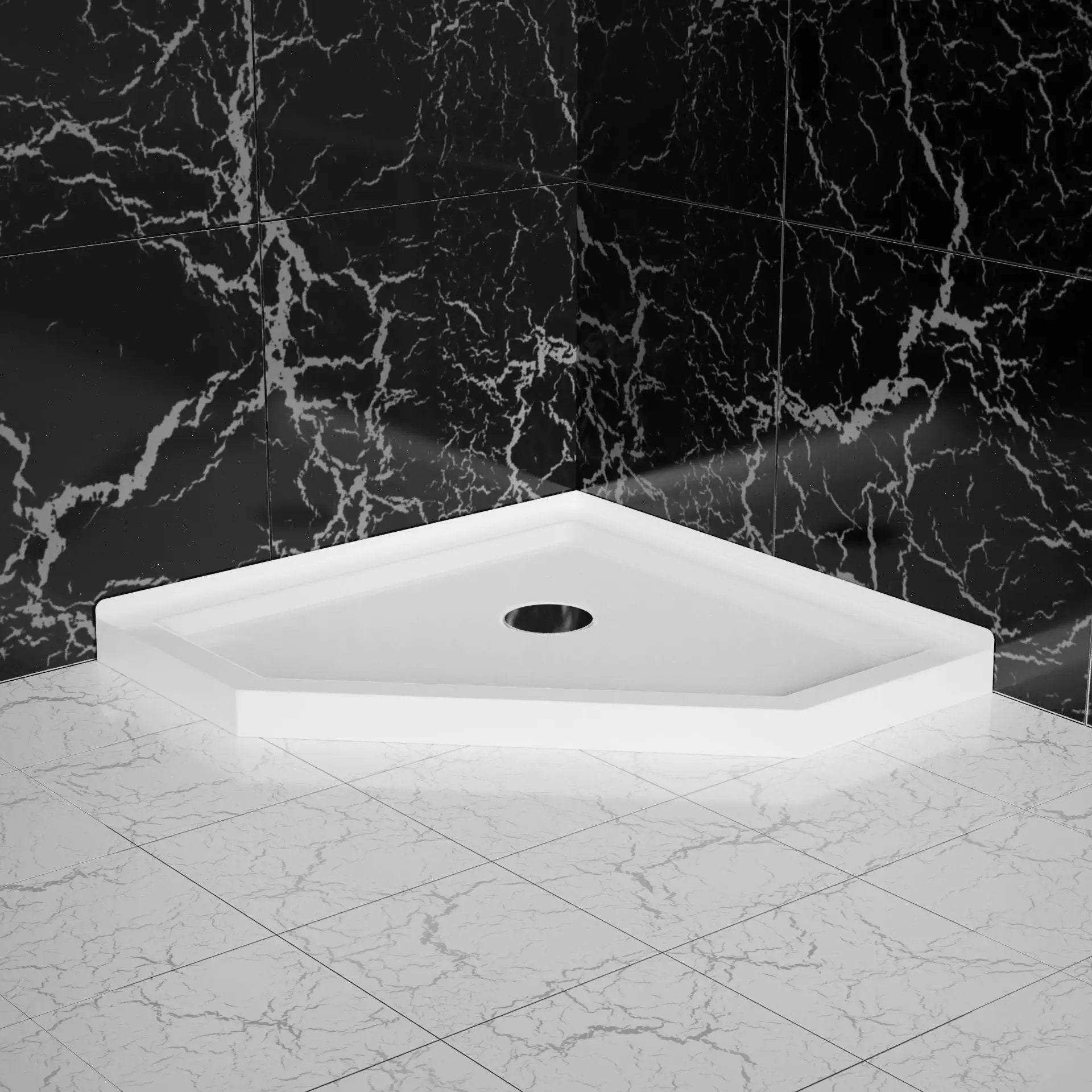 Neo Angle Corner Drain Shower Base - White by HouseOfZazla