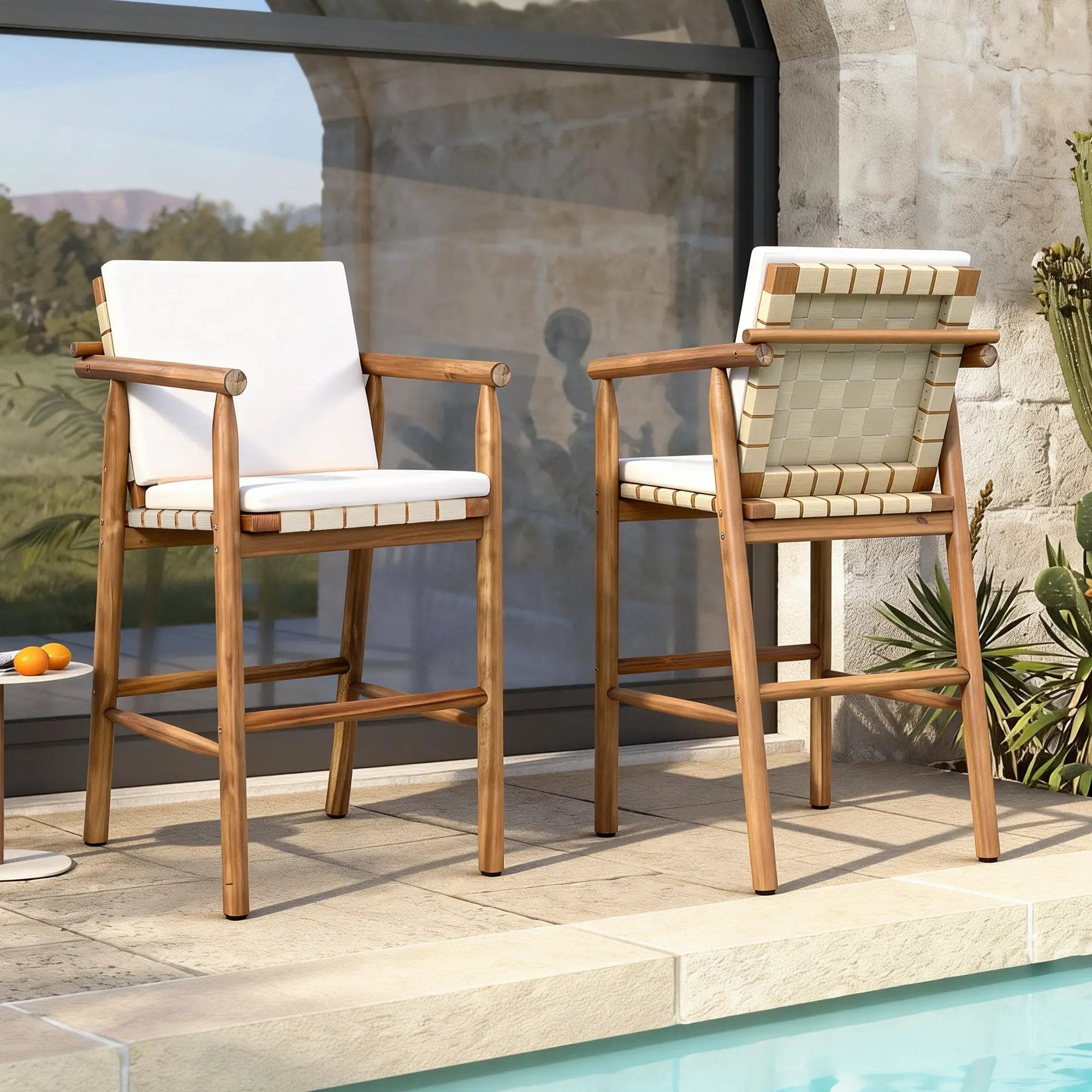 Outdoor Counter Height Bar Stools Set of 2 with Cushions by HouseOfZazla