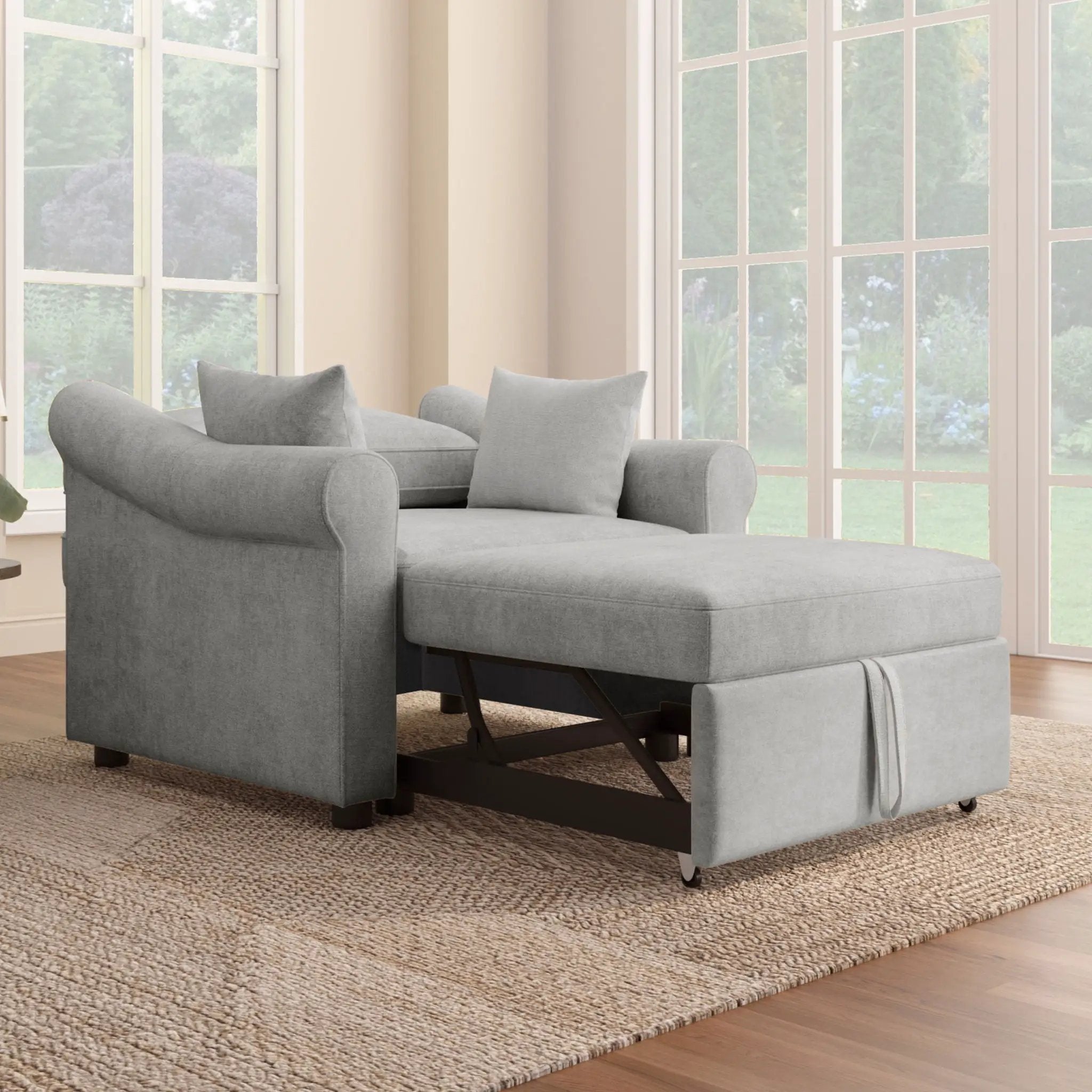 Convertible Sleeper Chair With Adjustable Backrest, 3 In 1 Lounger Chair Turns Into Bed, Single Bed For Living Room by Unique Piece Furniture