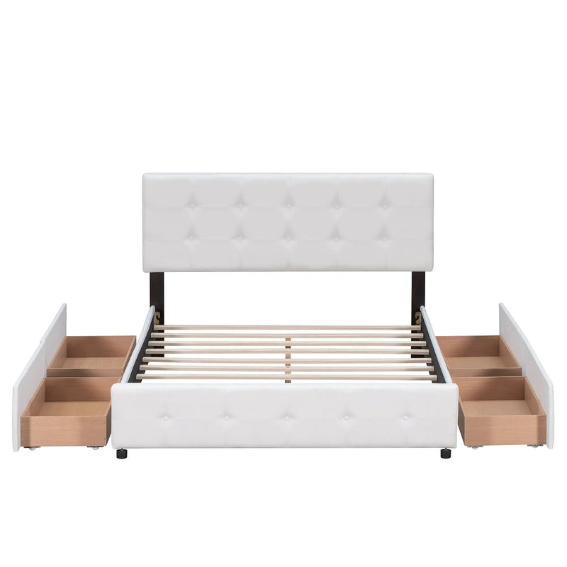 Upholstered Platform Bed With Classic Headboard And Drawers, No Box Spring Needed by HouseOfZazla