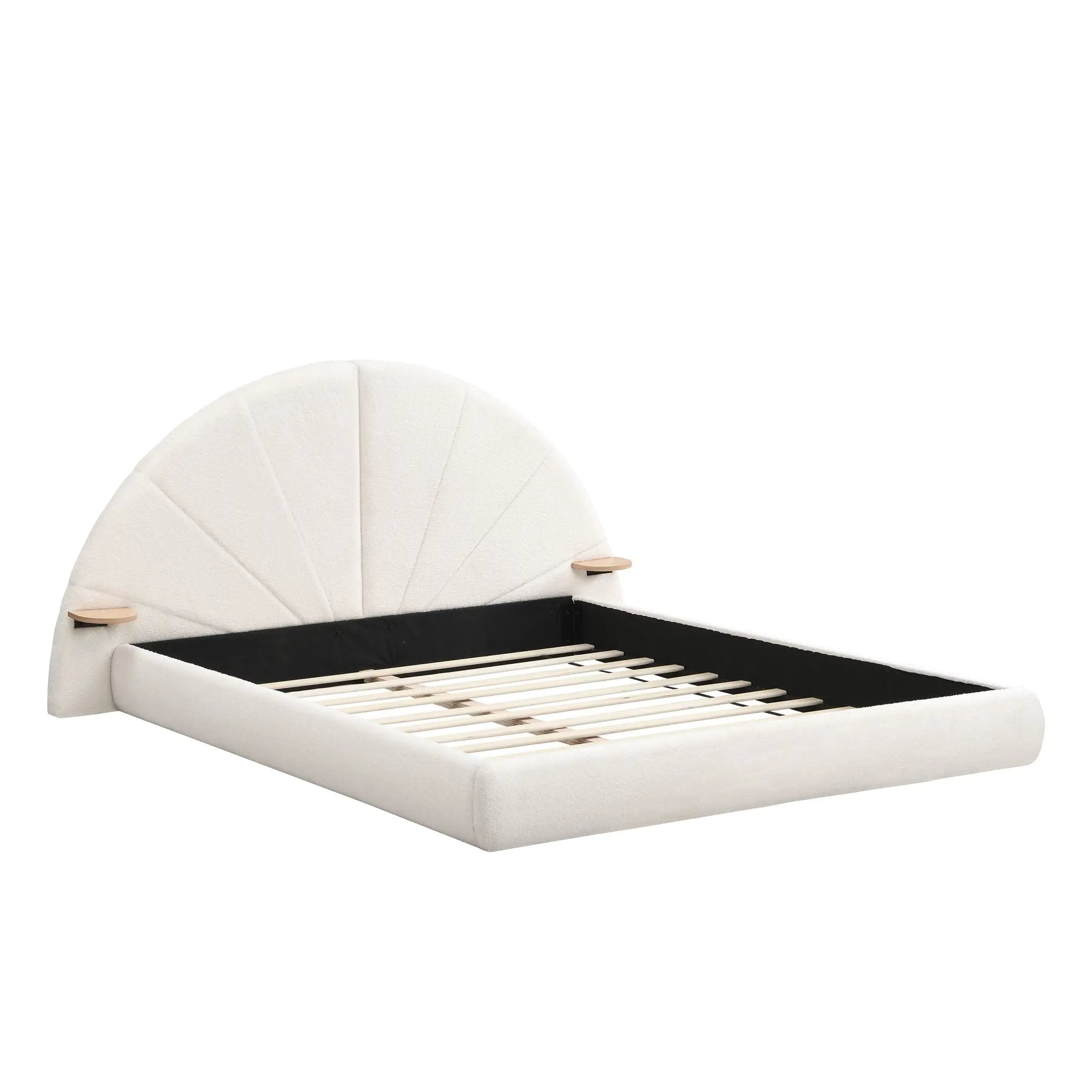 Queen Arched Bed With Small Table, Floor Standing Design - Beige by HouseOfZazla