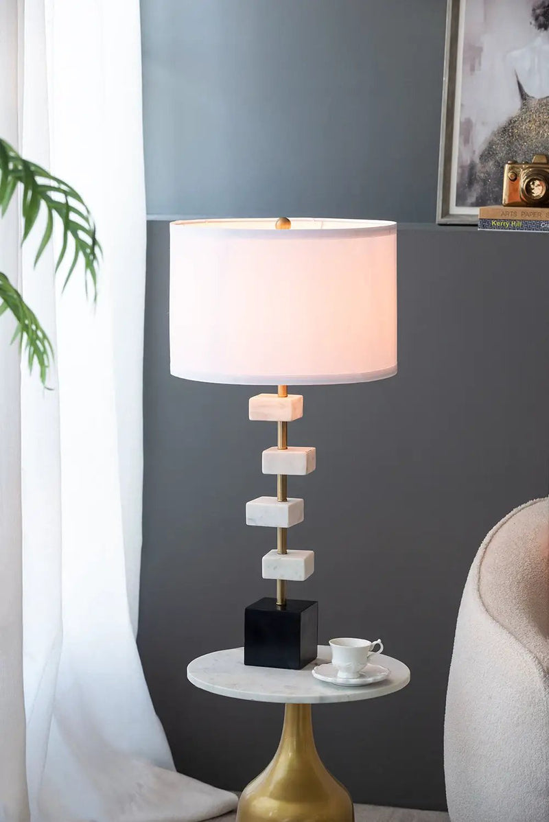 D15x30' Table Lamp with White Marble and Brass Frame by HouseOfZazla