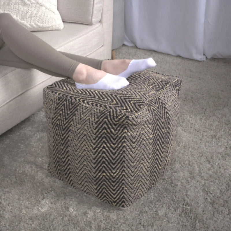 Barracuda - Handcrafted Cotton Pouf With Chevron Pattern - Brown / Beige by Unique Piece Furniture