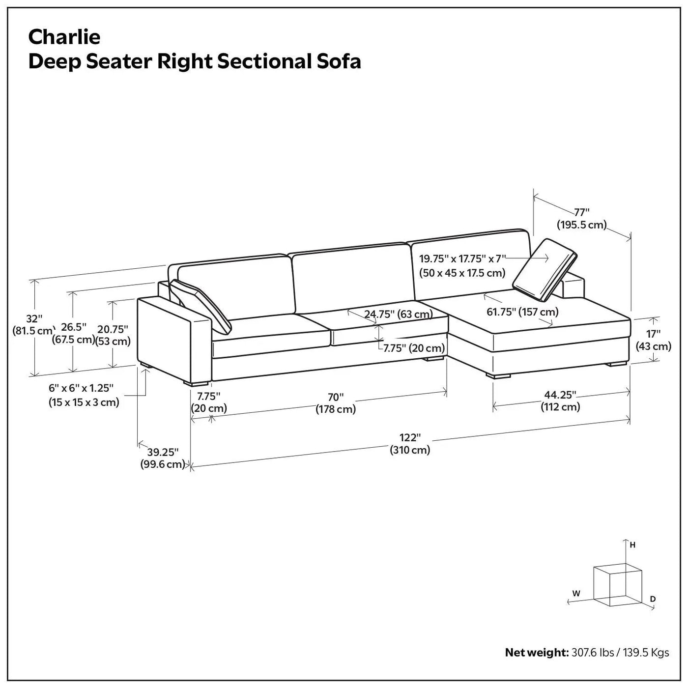 Charlie - Upholstered Deep Seater Sectional Sofa by Unique Piece Furniture