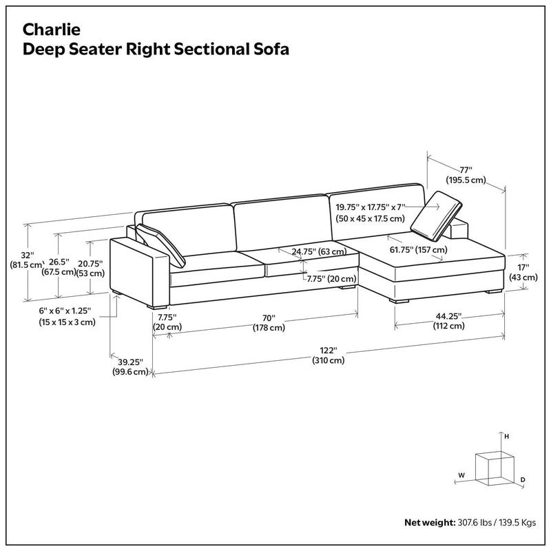 Charlie - Upholstered Deep Seater Sectional Sofa by Unique Piece Furniture