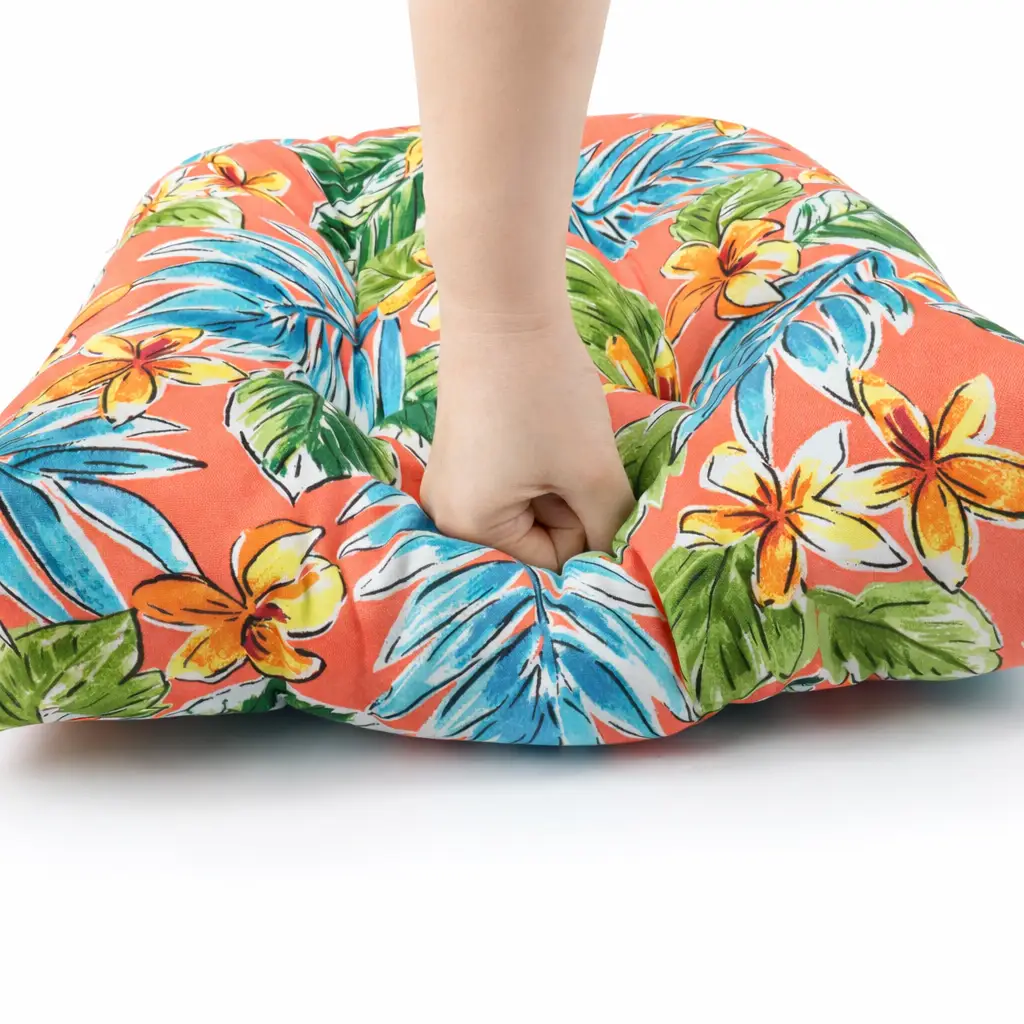 Outdoor Chair Cushions Set of 2, 19 x 19 x 4 Inch Tufted Seat Cushions with Ties by HouseOfZazla