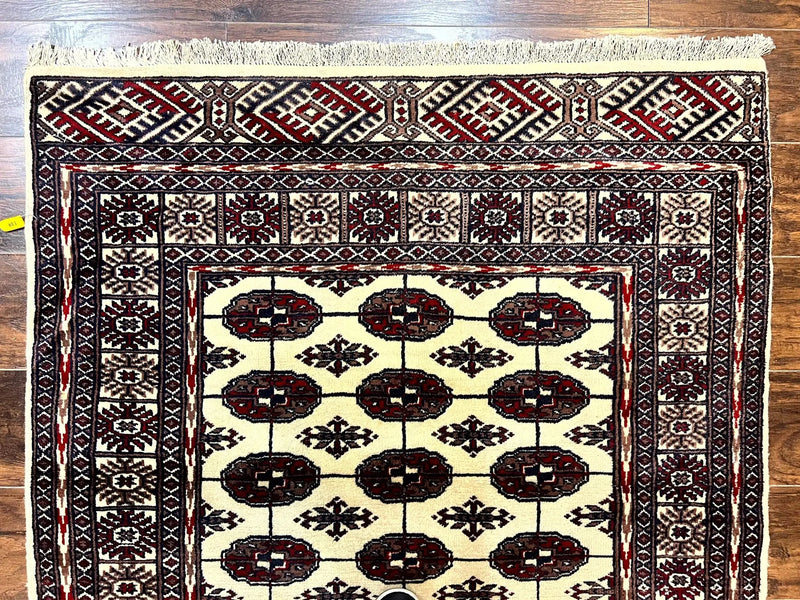 Pakistani Bokhara Rug 4x6, Turkoman Carpet, Vintage Handmade Wool Rug, Ivory by Jewel Rugs