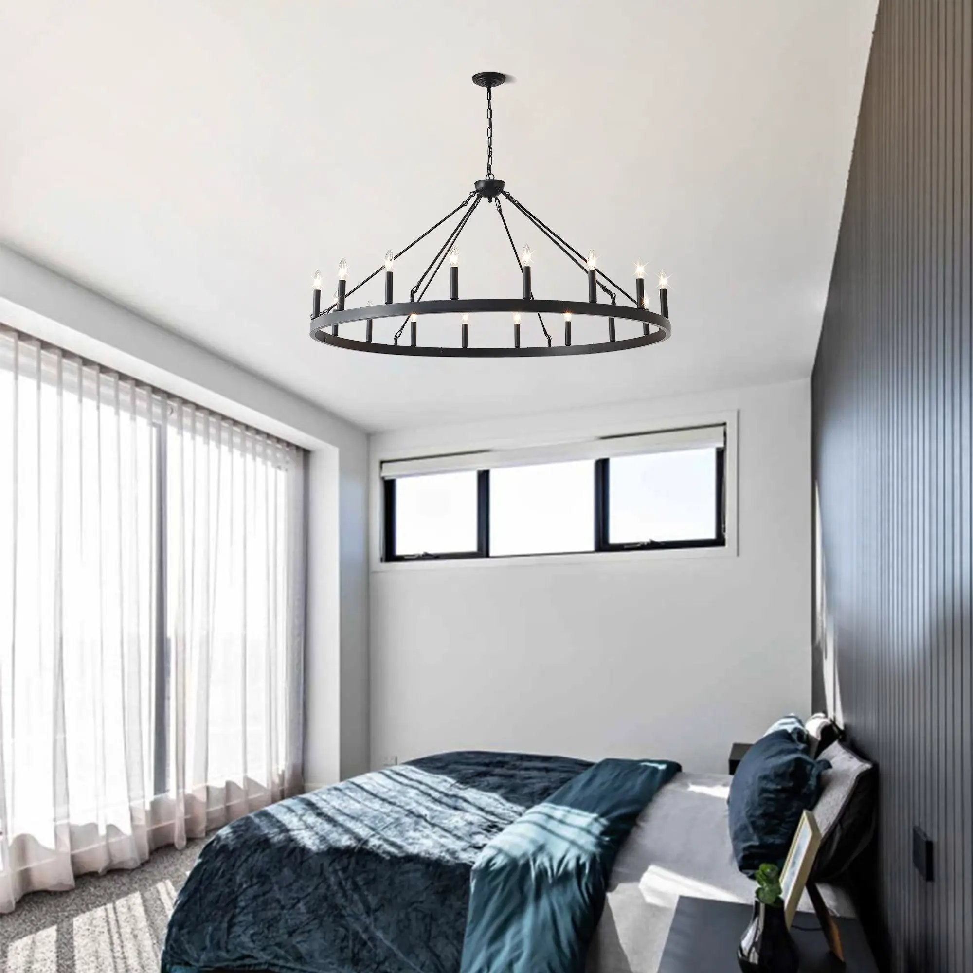 53.15 Inch Matte Black Wagon Wheel Chandelier with 18 Lights by HouseOfZazla