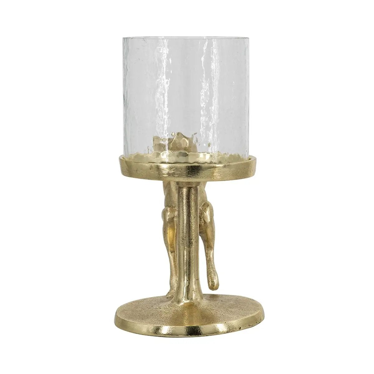 7x4x7.5' Gold Rabbit Pillar Candle Holder with Clear Glass Hurricane Shade by HouseOfZazla