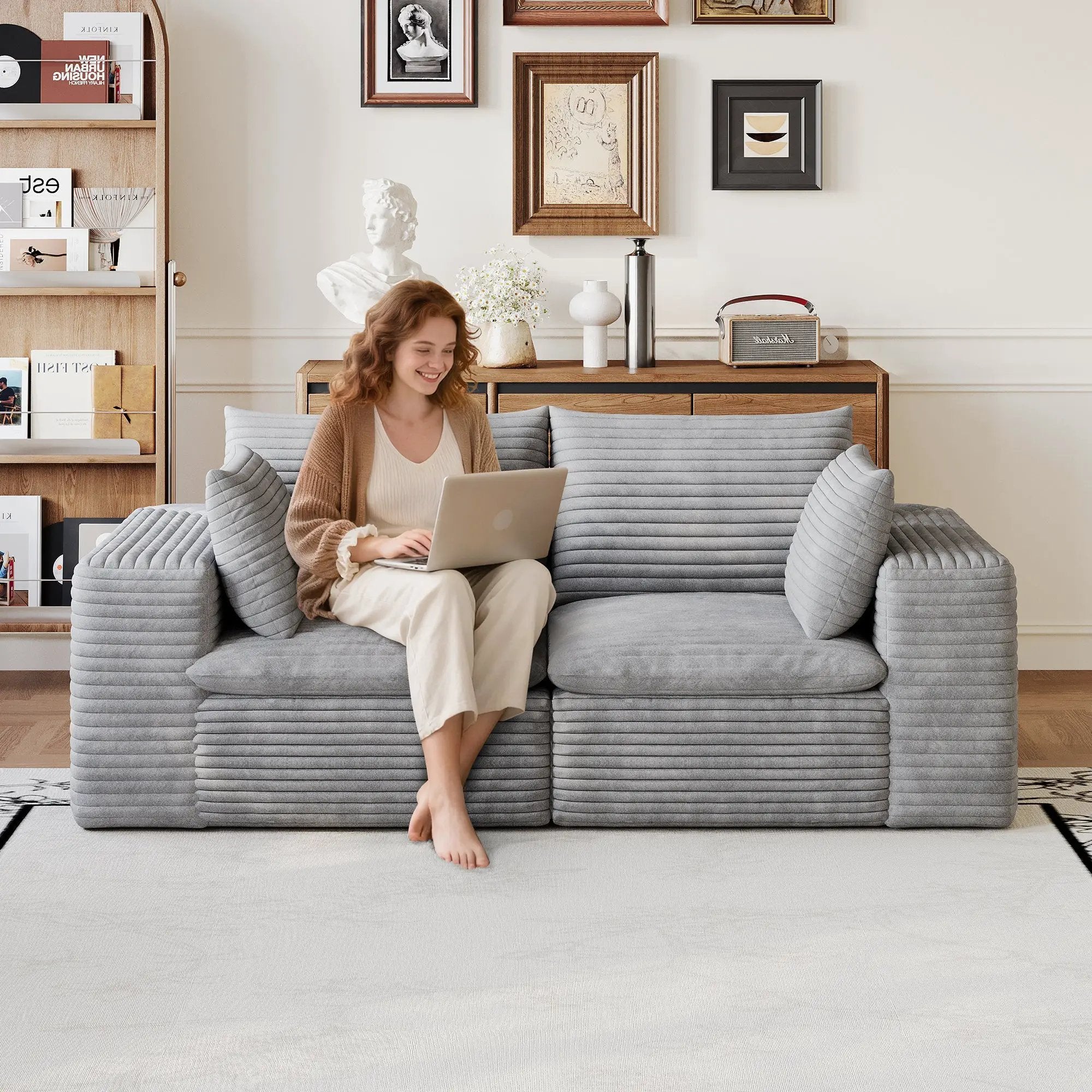 71" Cloud Sofa in Corduroy Fabric by HouseOfZazla