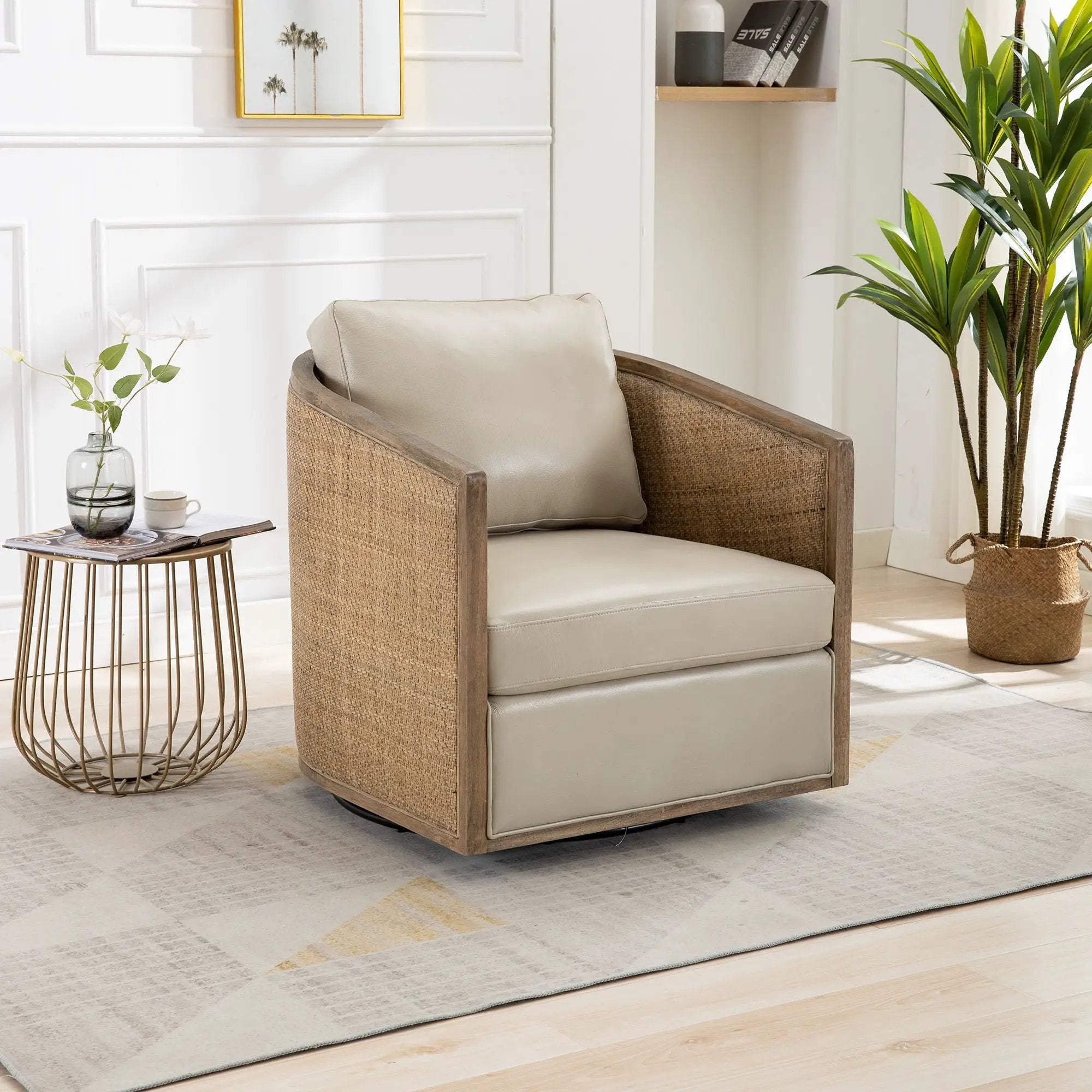 Barrel, Comfy Round Accent Sofa Chair With 360 Degree Swivel, Leisure Arm by Unique Piece Furniture