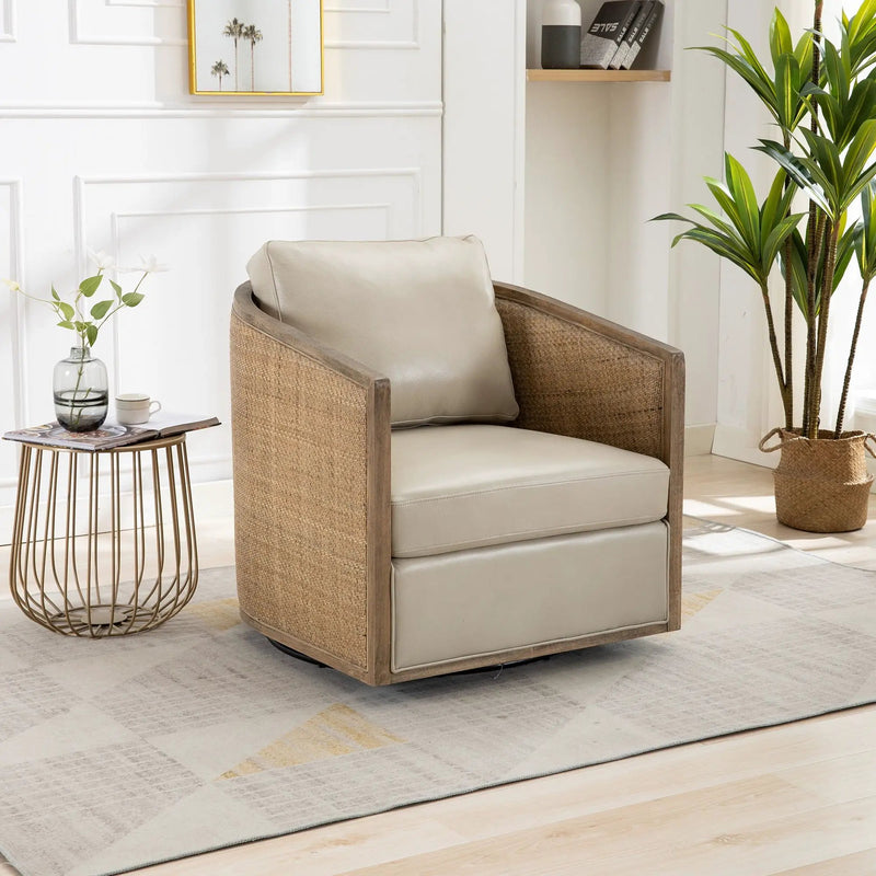 Barrel, Comfy Round Accent Sofa Chair With 360 Degree Swivel, Leisure Arm by Unique Piece Furniture