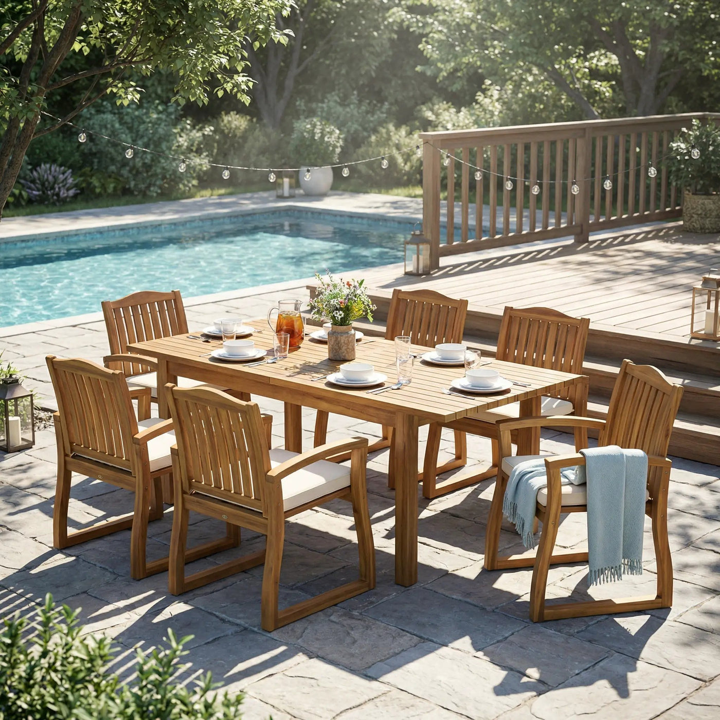 7 Pieces Acacia Wood Outdoor Dining Set by HouseOfZazla