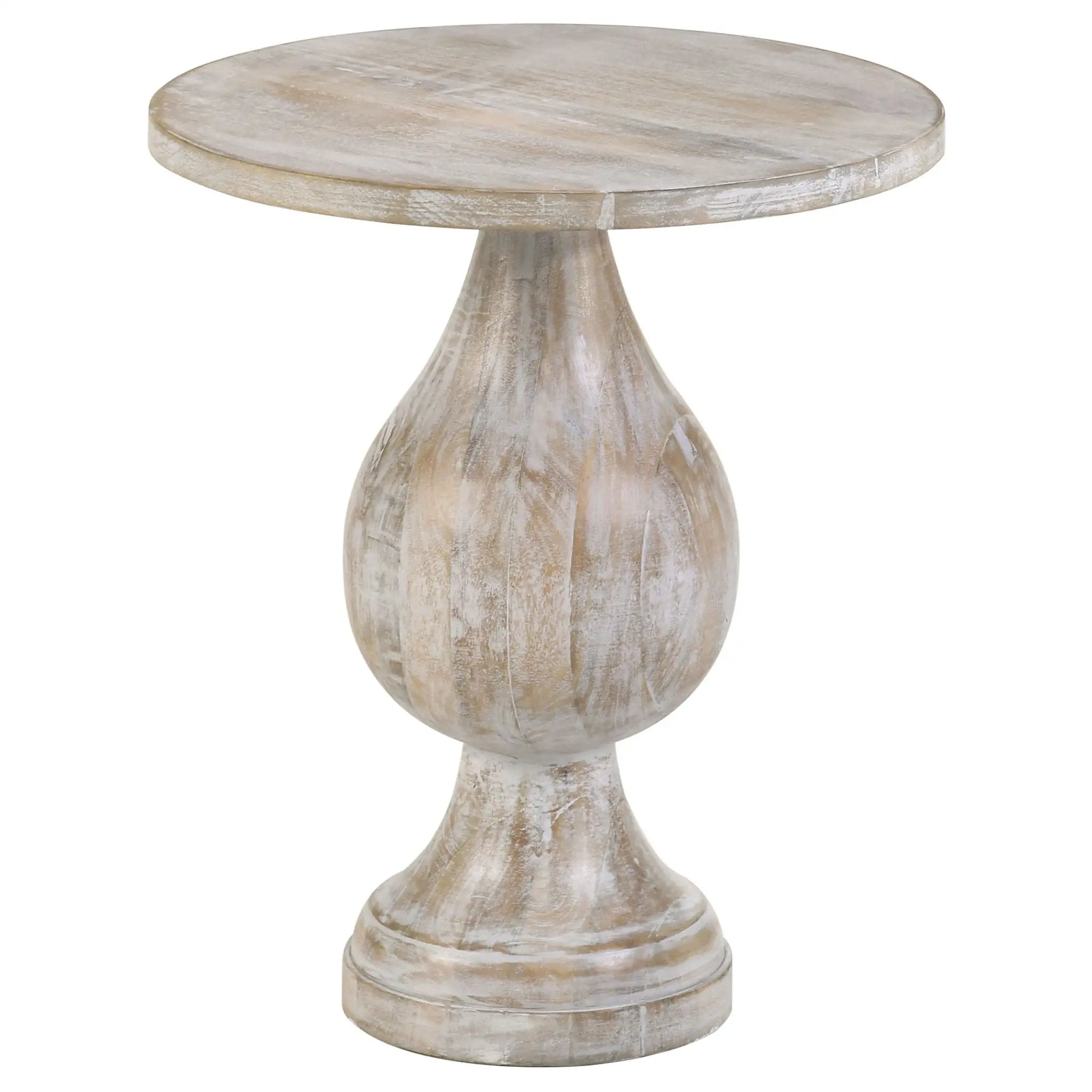 Dianella Round Pedestal Base Accent Side Table White Washed by Unique Piece Furniture
