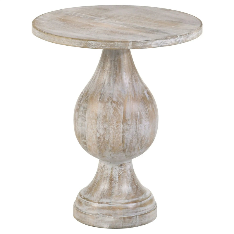 Dianella Round Pedestal Base Accent Side Table White Washed by Unique Piece Furniture
