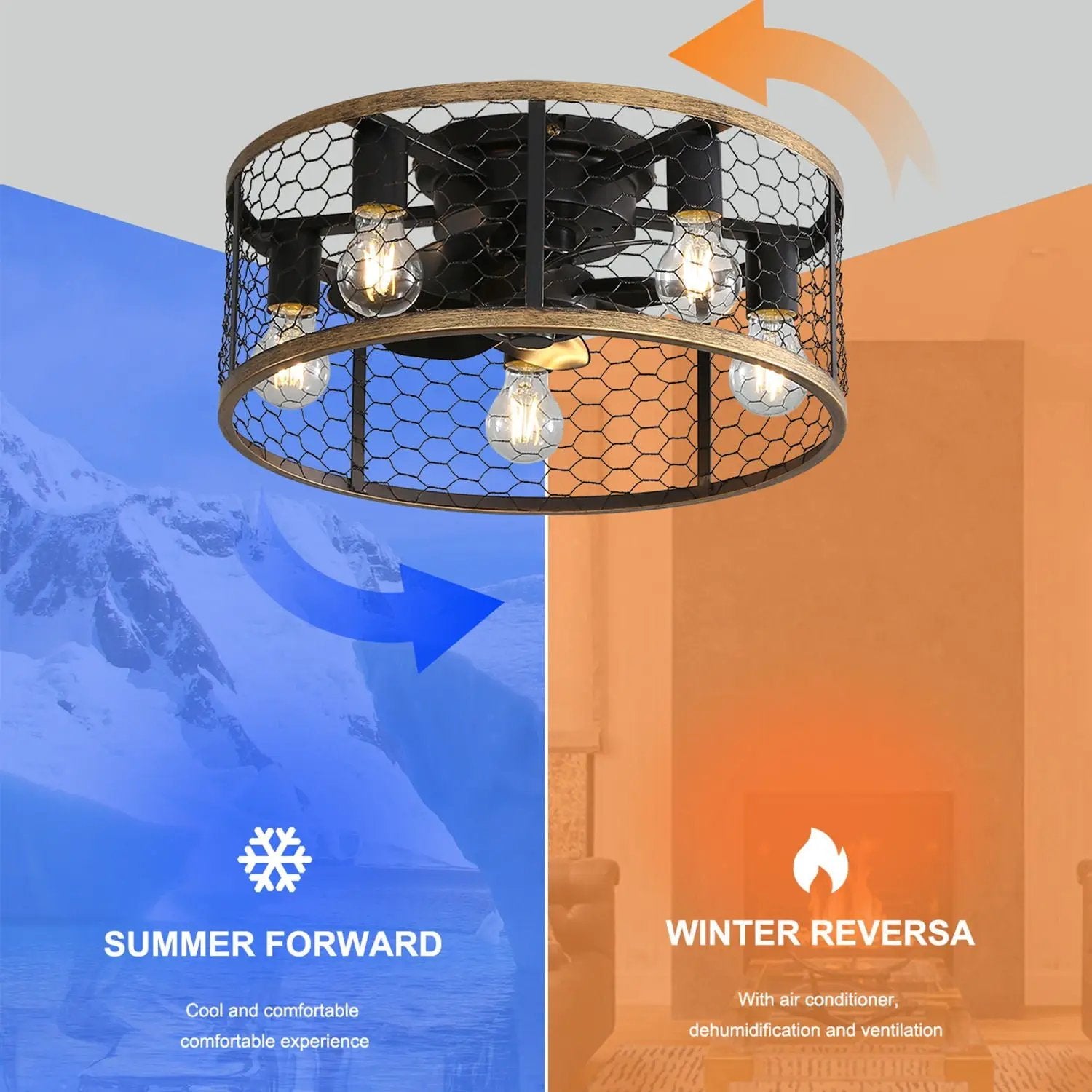 20" Industrial Caged Ceiling Fan, With 7 - ABS Blades Remote Control Reversible DC Motor, Small Flush Mount Ceiling Fan For Farmhouse - Black by HouseOfZazla