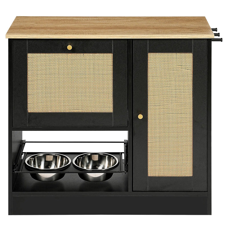 Feeding Station with 2 Lockers and Elevated Bowls Black by HouseOfZazla