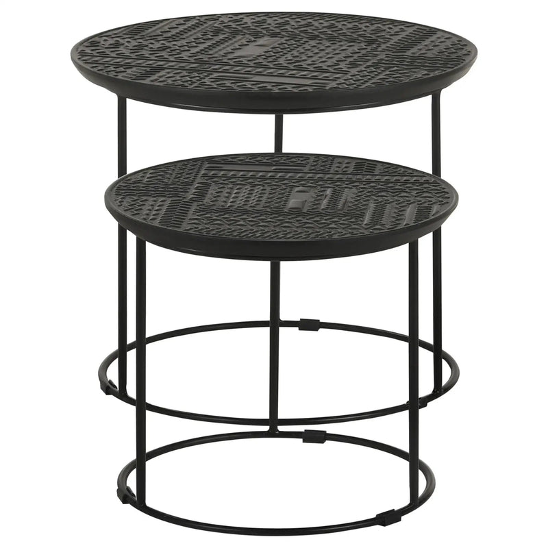 2 Piece Nesting Table With Embossed Tops And Base - Black by HouseOfZazla