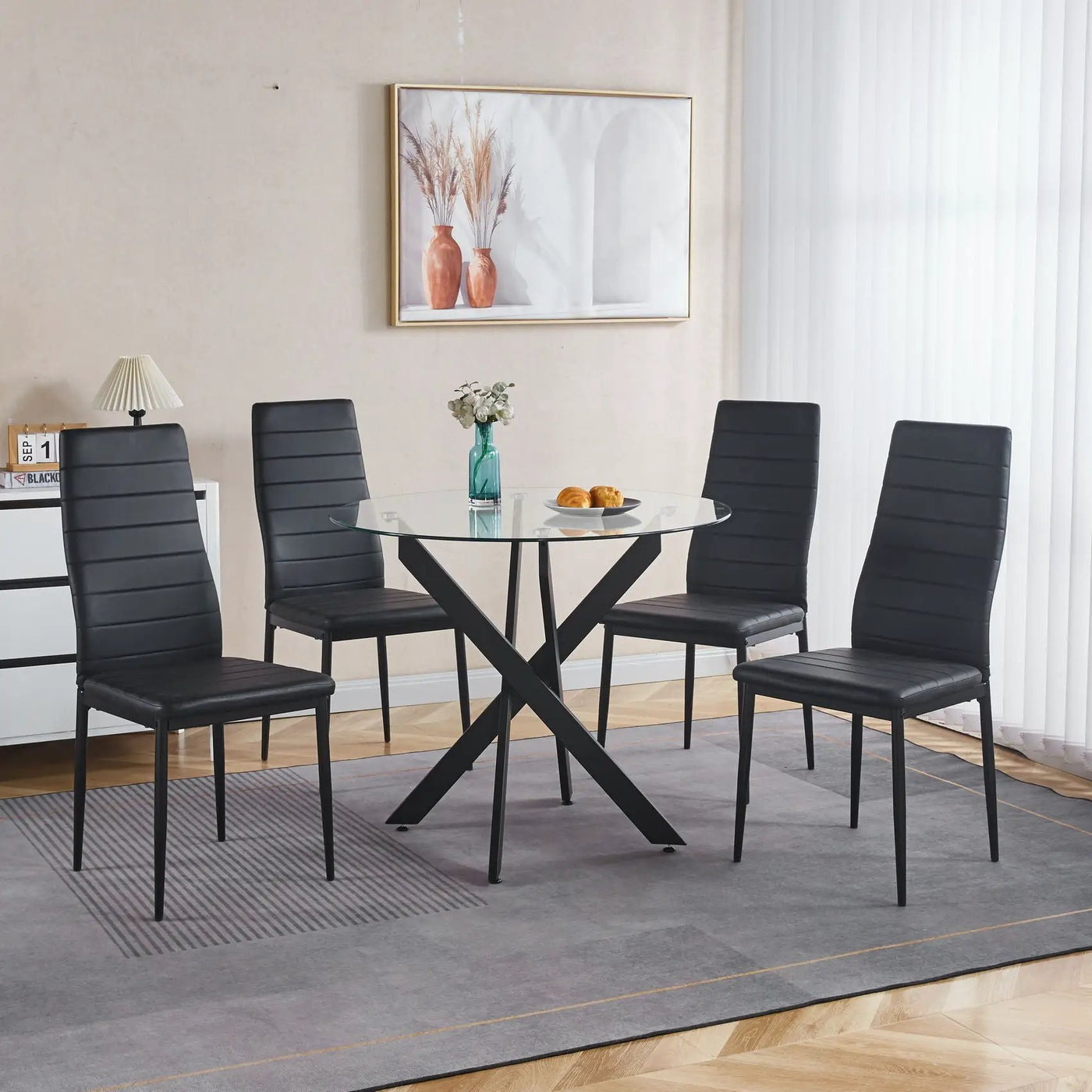 Dining Table With Cross Metal Leg And Tempered Glass, Modern Space Saving Kitchen Table For Living Room by Unique Piece Furniture