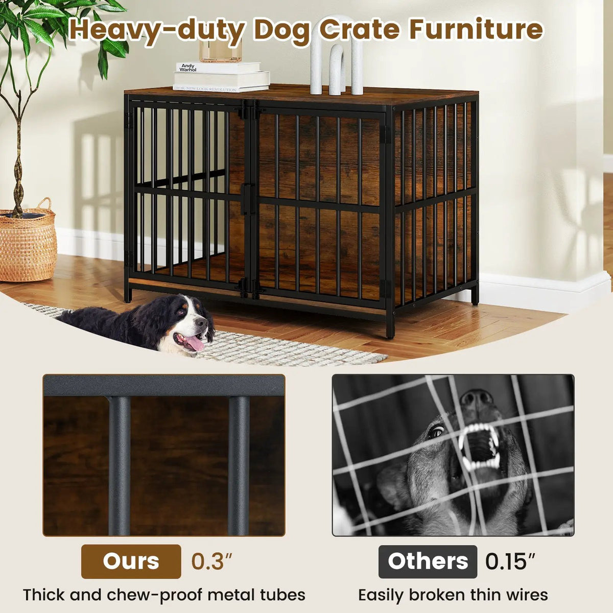 40 Inch Dog Crate Furniture Dog Kennel with Dual Lockable Double Doors, photo 11 of 16