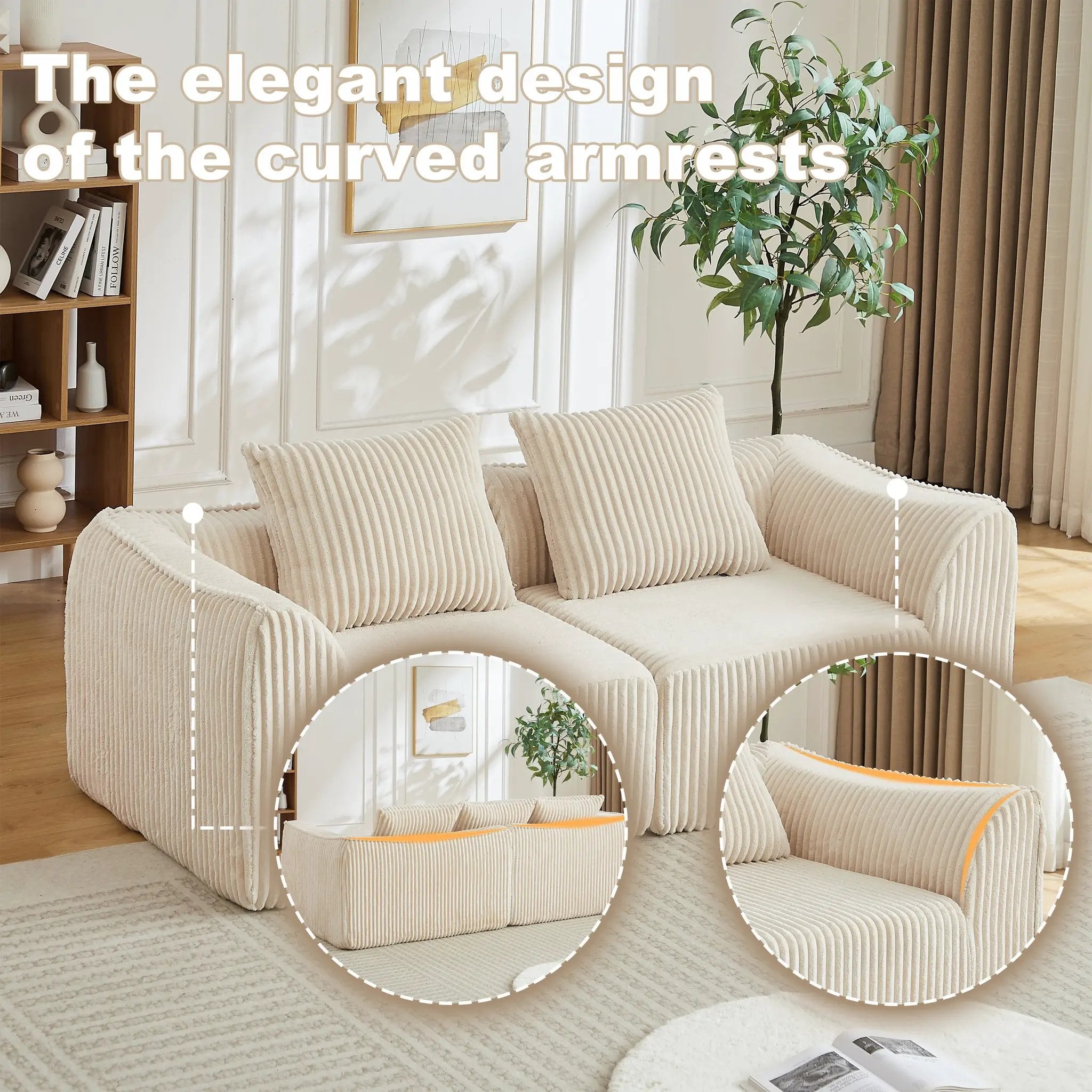 Minimalist Corduroy Sofa Featuring Curved Lines by HouseOfZazla