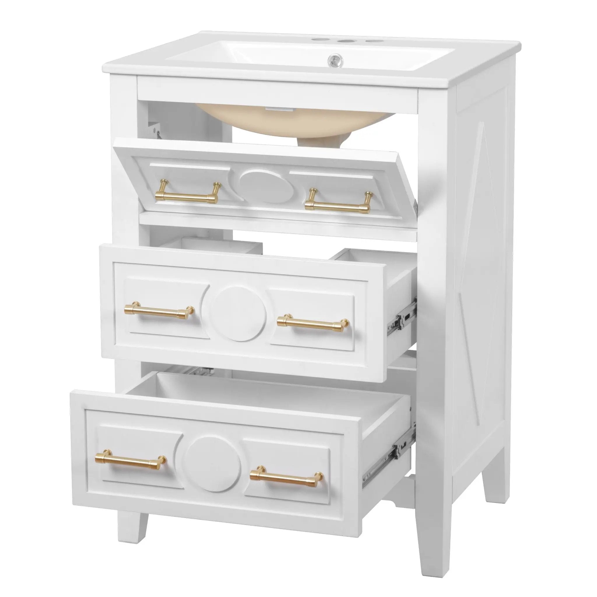 Bathroom Vanity With Sink, Free Standing Single Set, 3 Drawer Storage Cabinet by Unique Piece Furniture