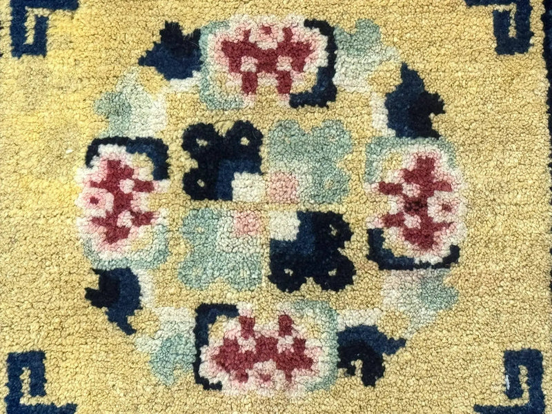 Antique Small Chiense Square Rug 2x2 ft, Wool Chinese Rug by Jewel Rugs