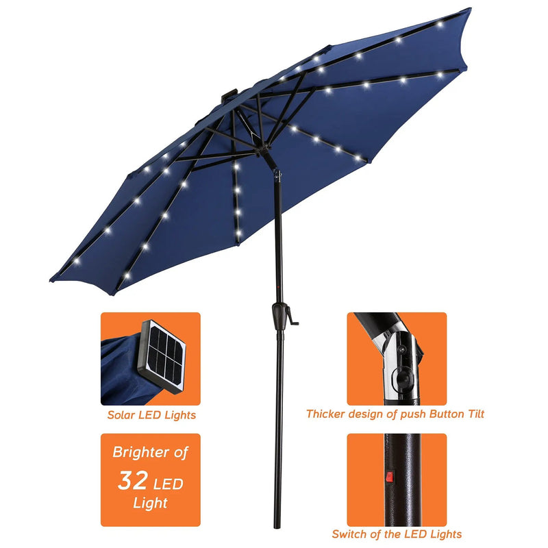 9Ft Patio Umbrella with 32 LED Solar Lights (Blue) by HouseOfZazla