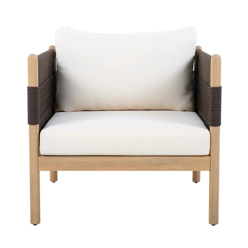 Outdoor Acacia Club Chairs (Set of 2) with Diamond-Pattern Black Rope, Light Teak Finish by HouseOfZazla