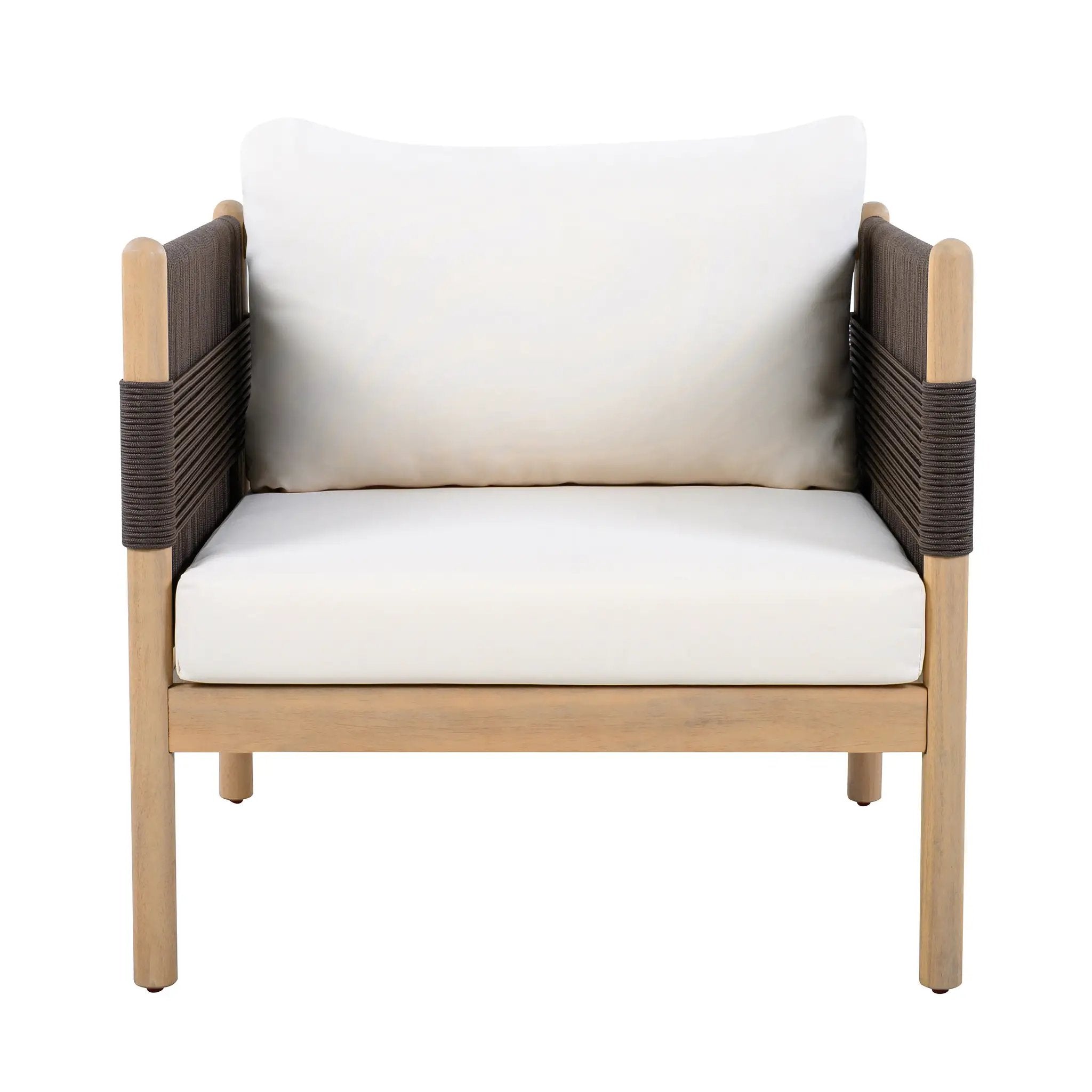 Outdoor Acacia Wood Club Chair with Diamond Rope Weave & Cushions, Light Teak by HouseOfZazla