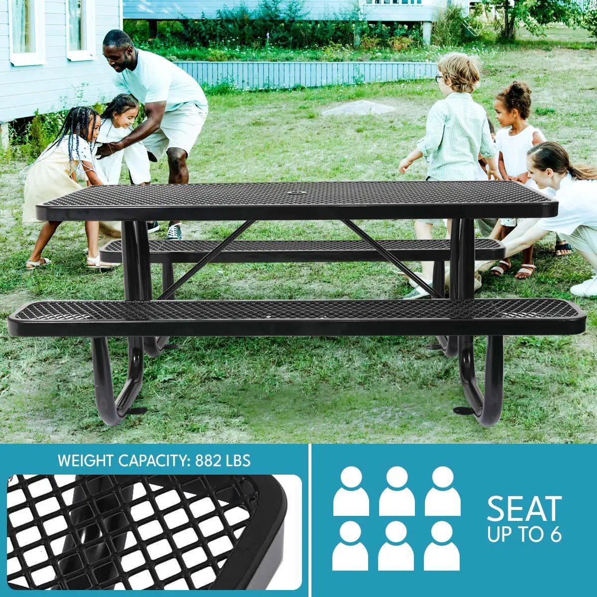 Outdoor Steel Picnic Rectangular Table With Umbrella Pole by Unique Piece Furniture