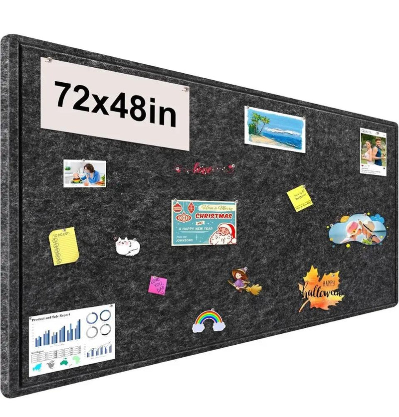Bcabo Large Bulletin Board, 72x48 Inches Cork Board Alternative, Large Felt Board Decorative Pin Board for Wall, Foldable Photo Board Self-Adhesive Vision Board with 36 Pushpins Dark Gray by Selzalot