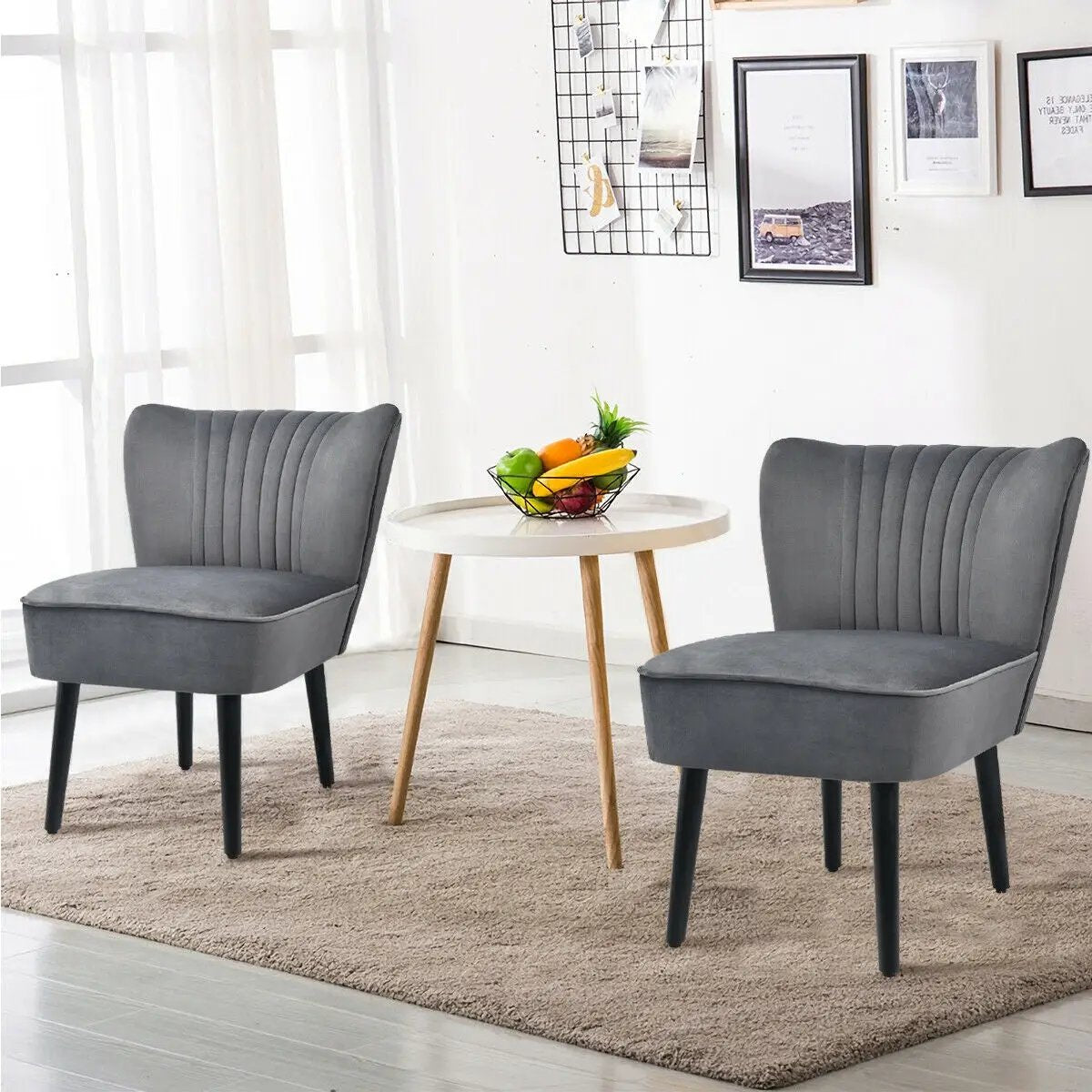 Set of 2 Upholstered Modern Leisure Club Chairs with Solid Wood Legs, photo 3 of 24