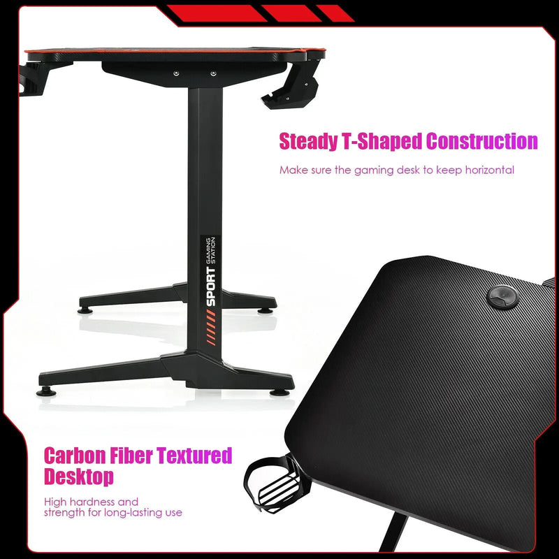 55 Inch Gaming Desk with Free Mouse Pad with Carbon Fiber Surface by DirectDeals