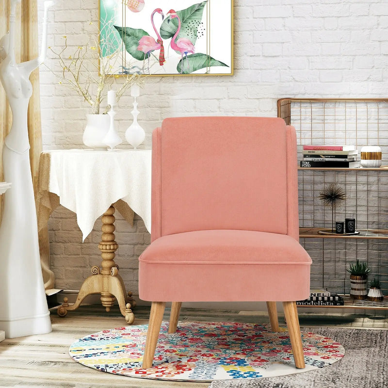 Velvet Accent Armless Side Chair with Rubber Wood Legs for Bedroom by DirectDeals