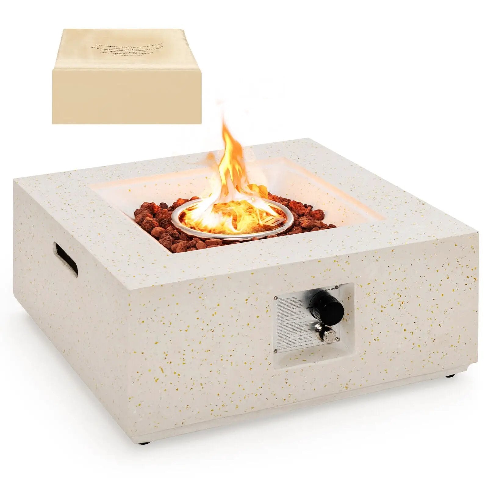28 Inch 40000 BTU Square Propane Gas Fire Pit with PVC Cover-White by DirectDeals
