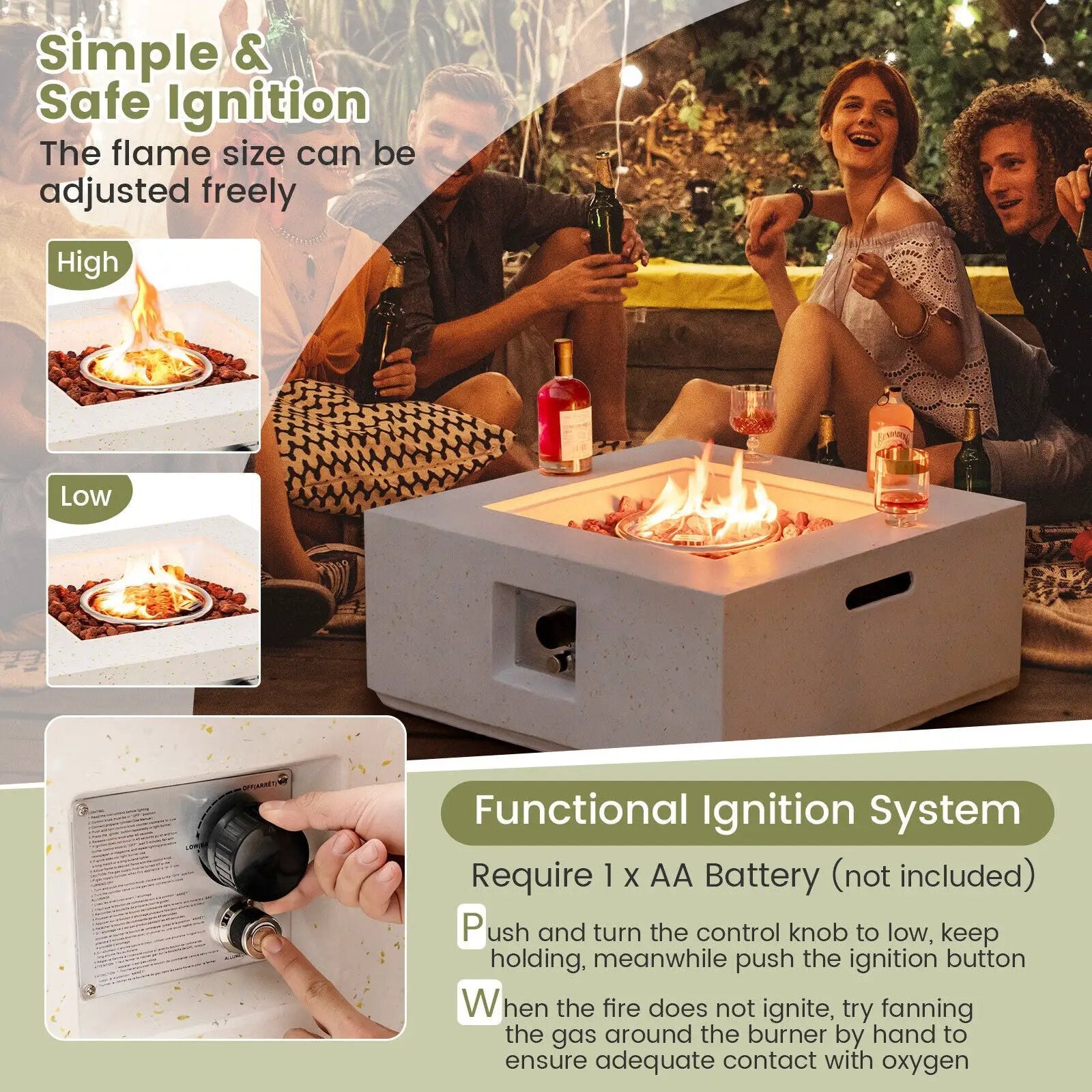28 Inch 40000 BTU Square Propane Gas Fire Pit with PVC Cover-White by DirectDeals