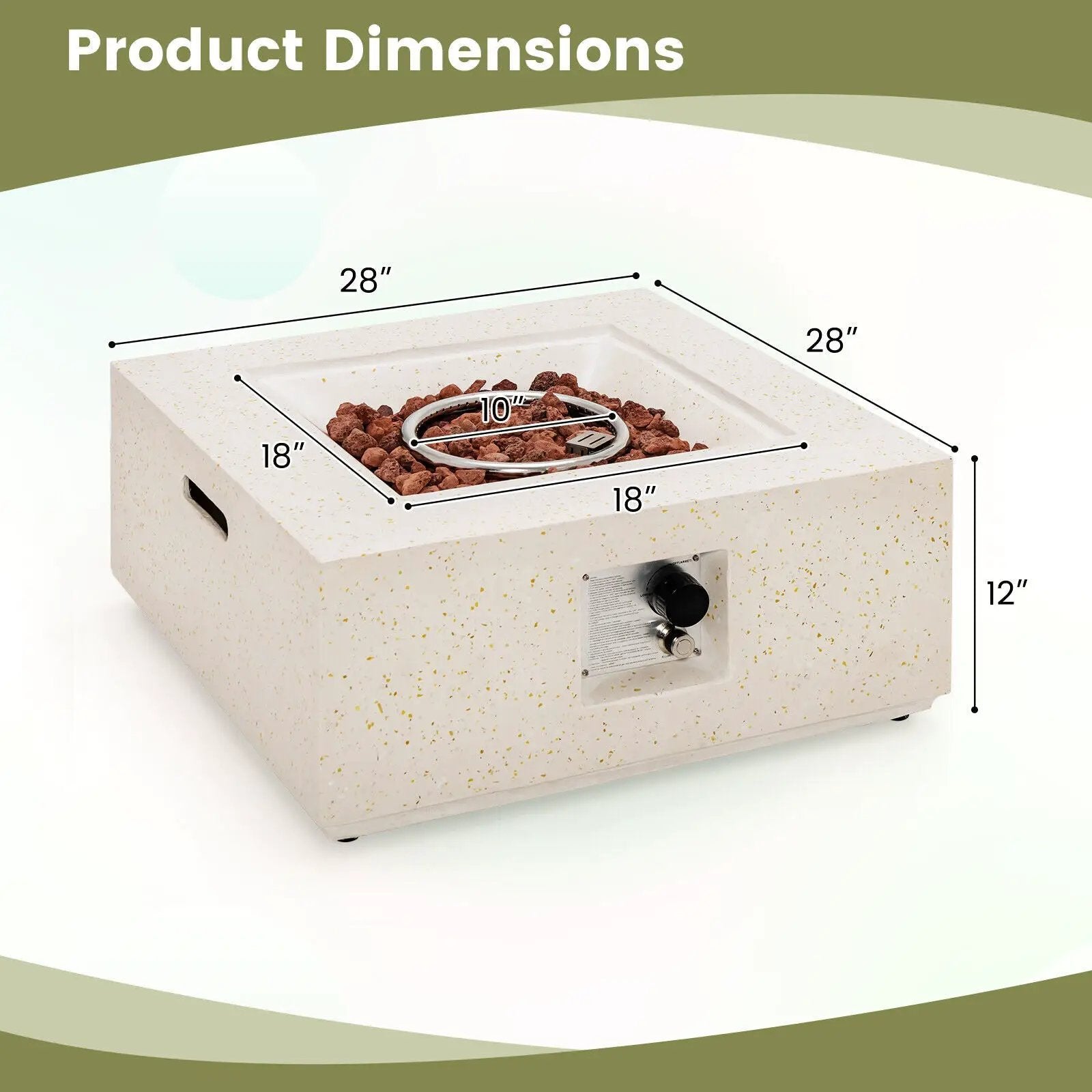 28 Inch 40000 BTU Square Propane Gas Fire Pit with PVC Cover-White by DirectDeals