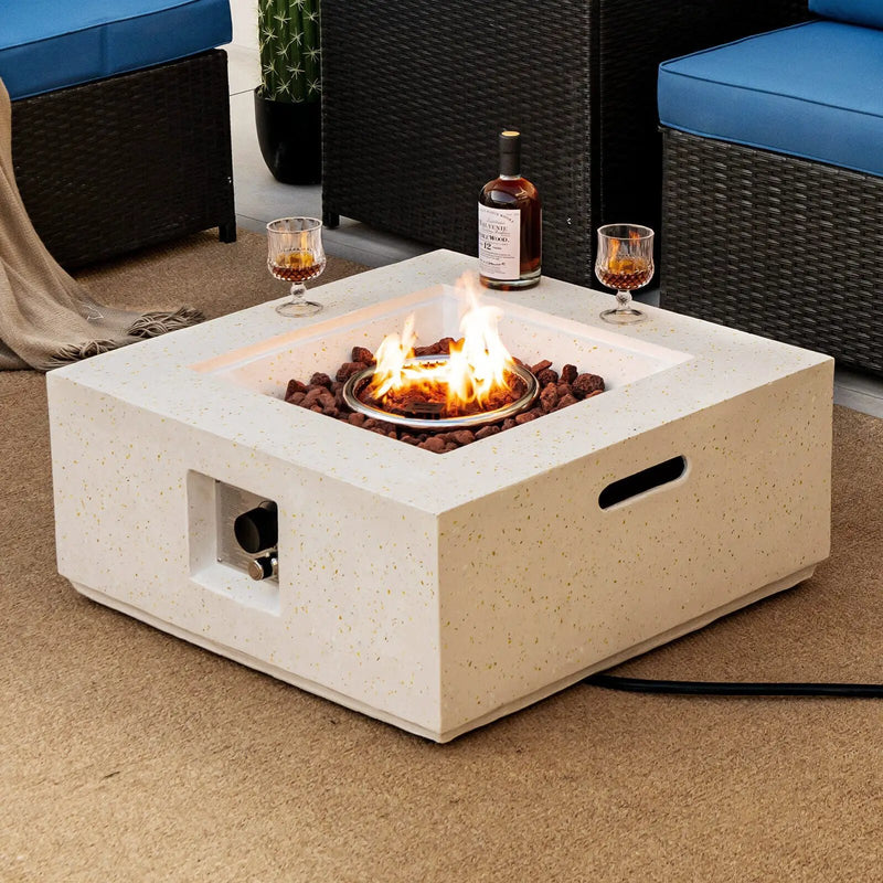 28 Inch 40000 BTU Square Propane Gas Fire Pit with PVC Cover-White by DirectDeals