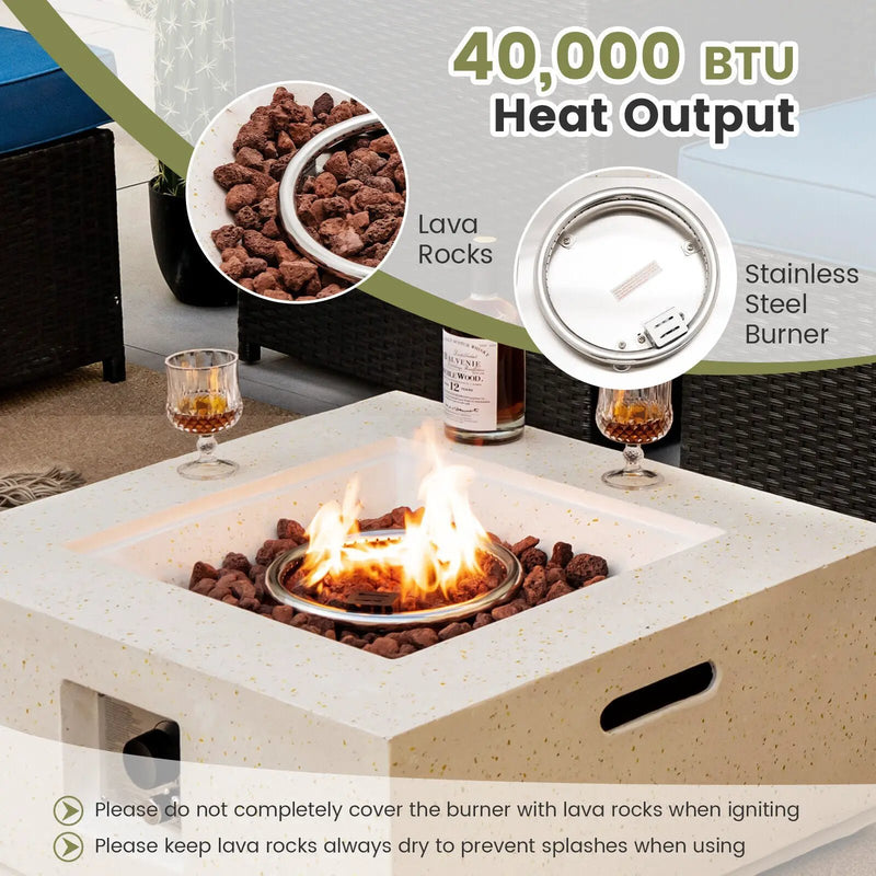 28 Inch 40000 BTU Square Propane Gas Fire Pit with PVC Cover-White by DirectDeals