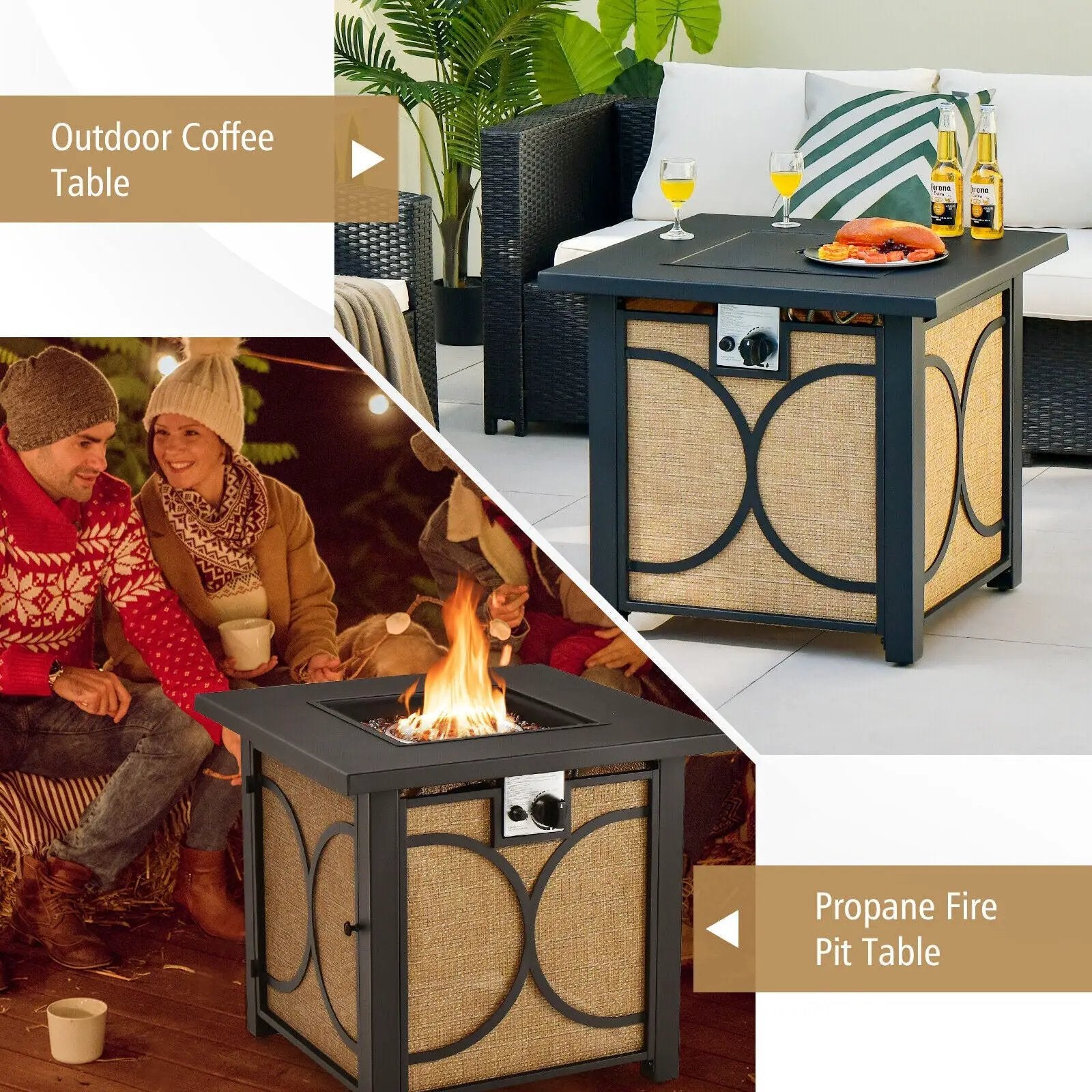 28 Inch 50000 BTU Outdoor Square Fire Pit Table with Cover by DirectDeals