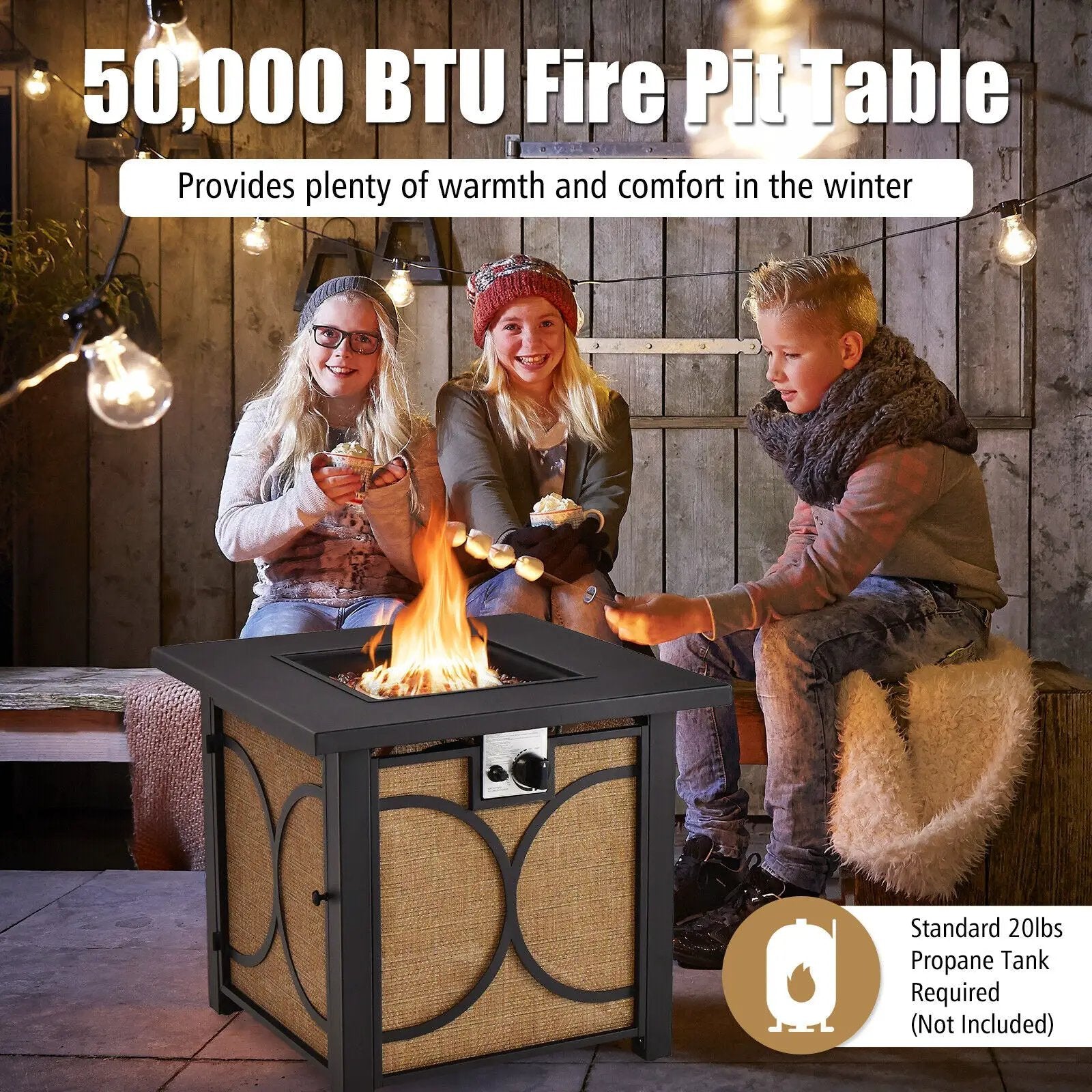 28 Inch 50000 BTU Outdoor Square Fire Pit Table with Cover by DirectDeals