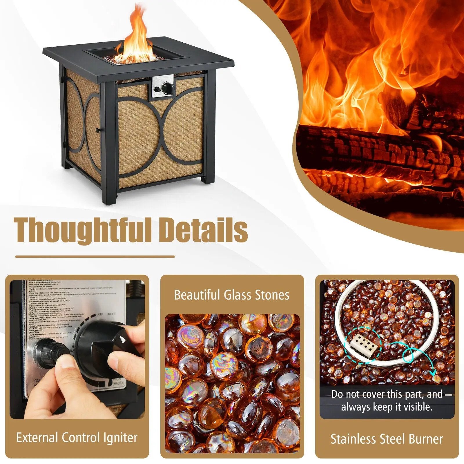 28 Inch 50000 BTU Outdoor Square Fire Pit Table with Cover by DirectDeals