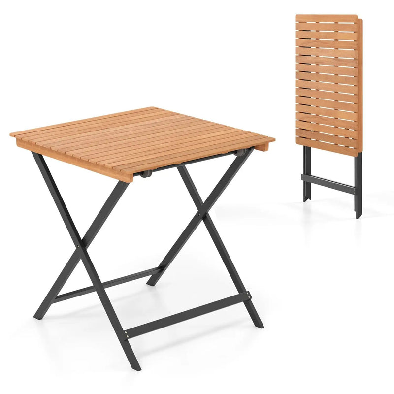 28 Inch Patio Folding Square Table with Slatted Tabletop for Backyard Porch by DirectDeals