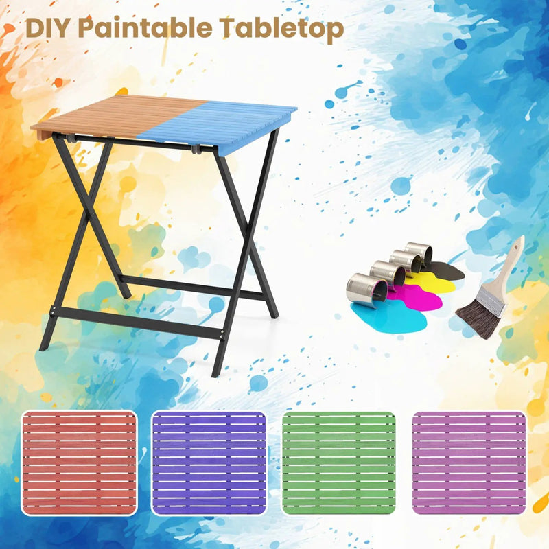 28 Inch Patio Folding Square Table with Slatted Tabletop for Backyard Porch by DirectDeals