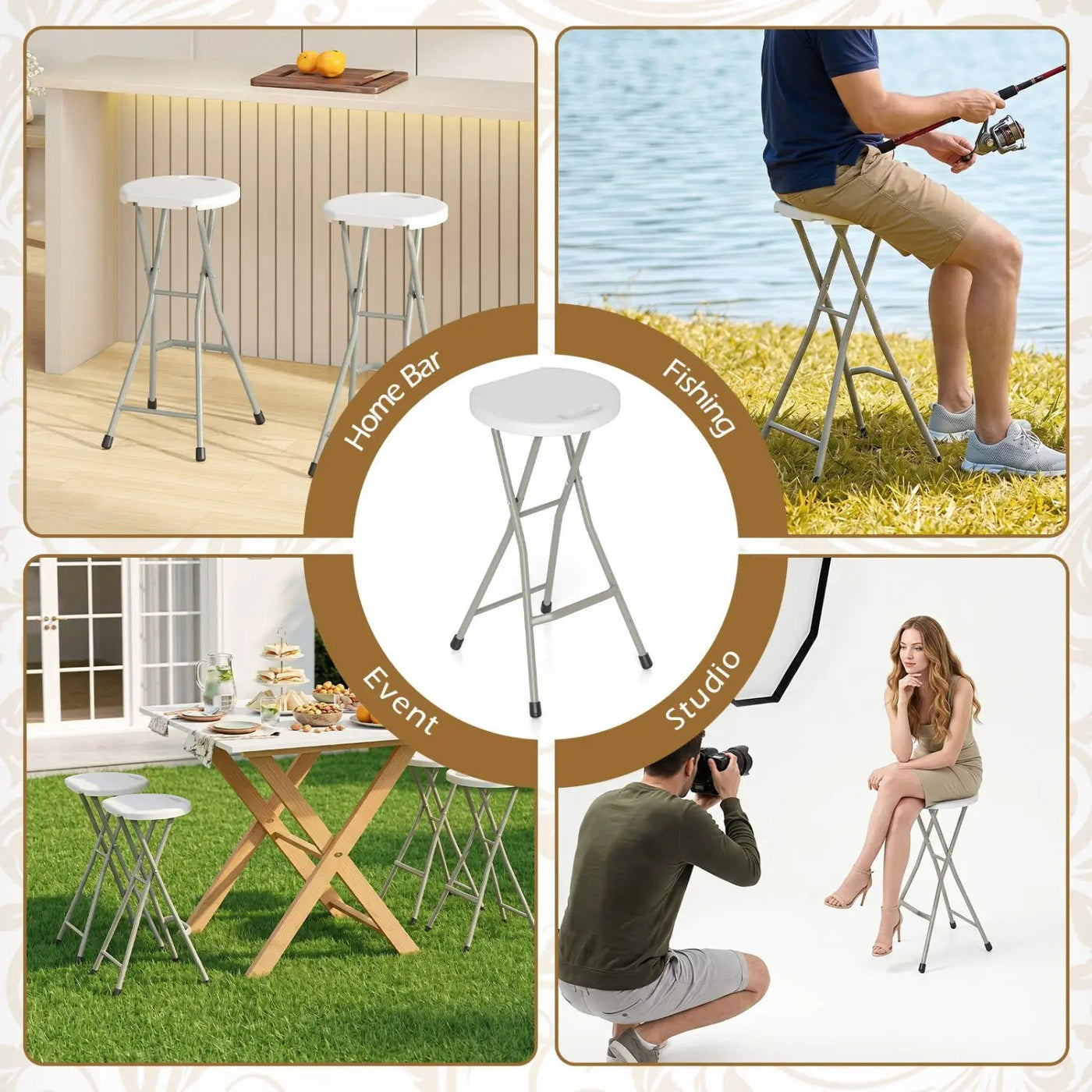 Folding Patio Dining Chairs 28" - Set of 2, 330 lbs Capacity by DirectDeals