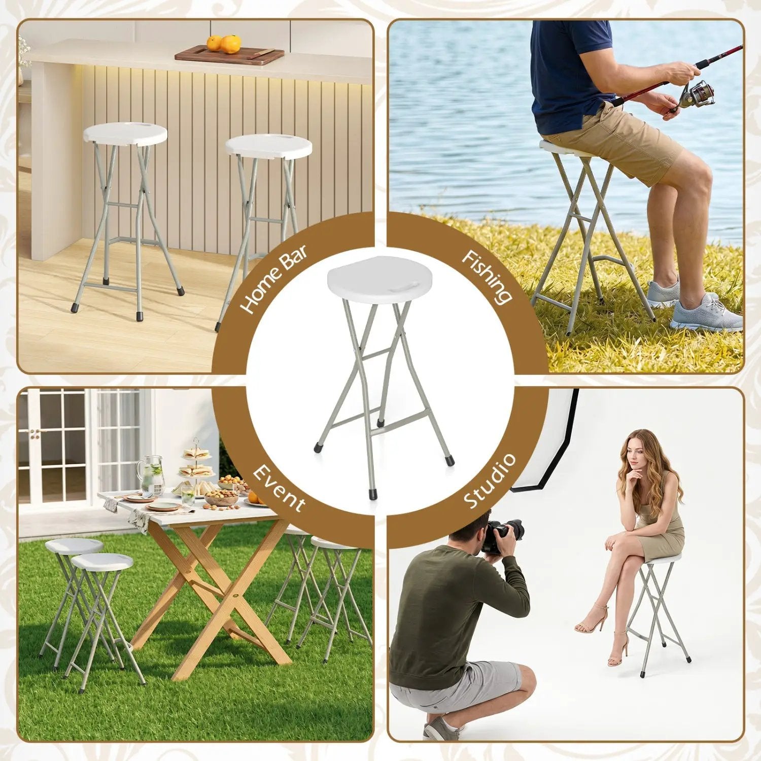 Folding Patio Dining Chairs 28" - Set of 2, 330 lbs Capacity by DirectDeals